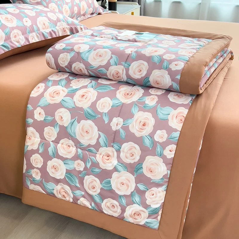 水星家纺适用2025新款10A抗菌双层纱薄款印花夏被夏凉被空调被