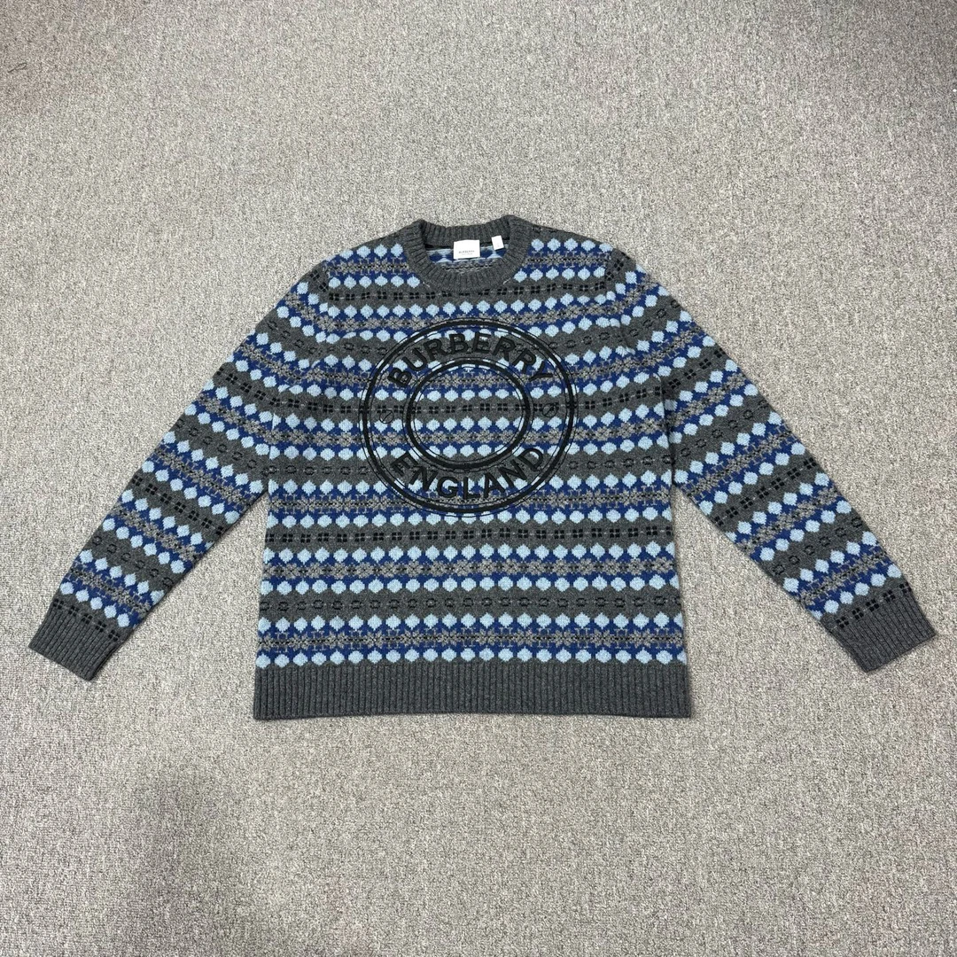 99新 BURBERRY/博柏利 19022942 灰蓝色羊毛徽标logo毛衣 L码99新