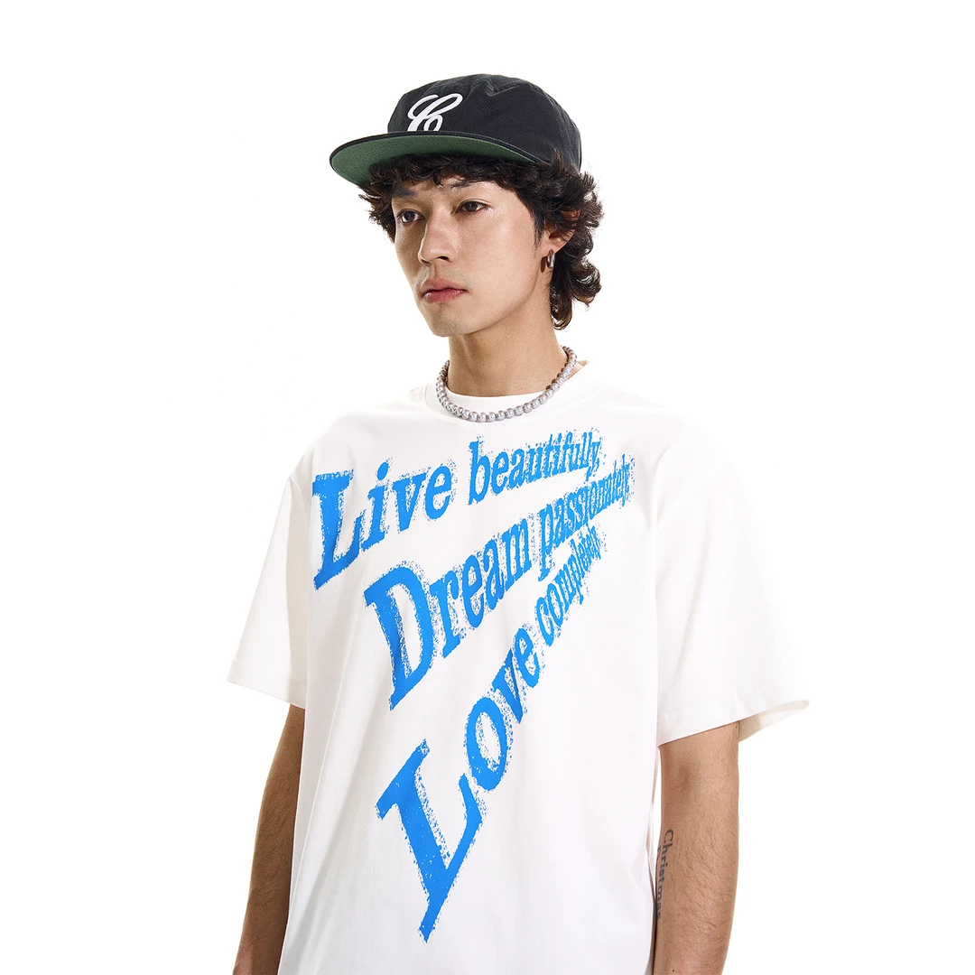 RKAI原创美式复古街头字母印花印花T恤正肩半袖男女情侣宽松上衣