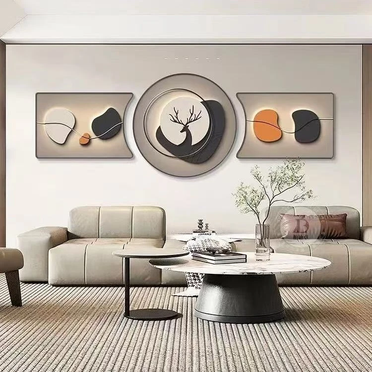 福禄时运新款装饰画沙发背景墙山水挂画新中式轻奢现代简约圆角画