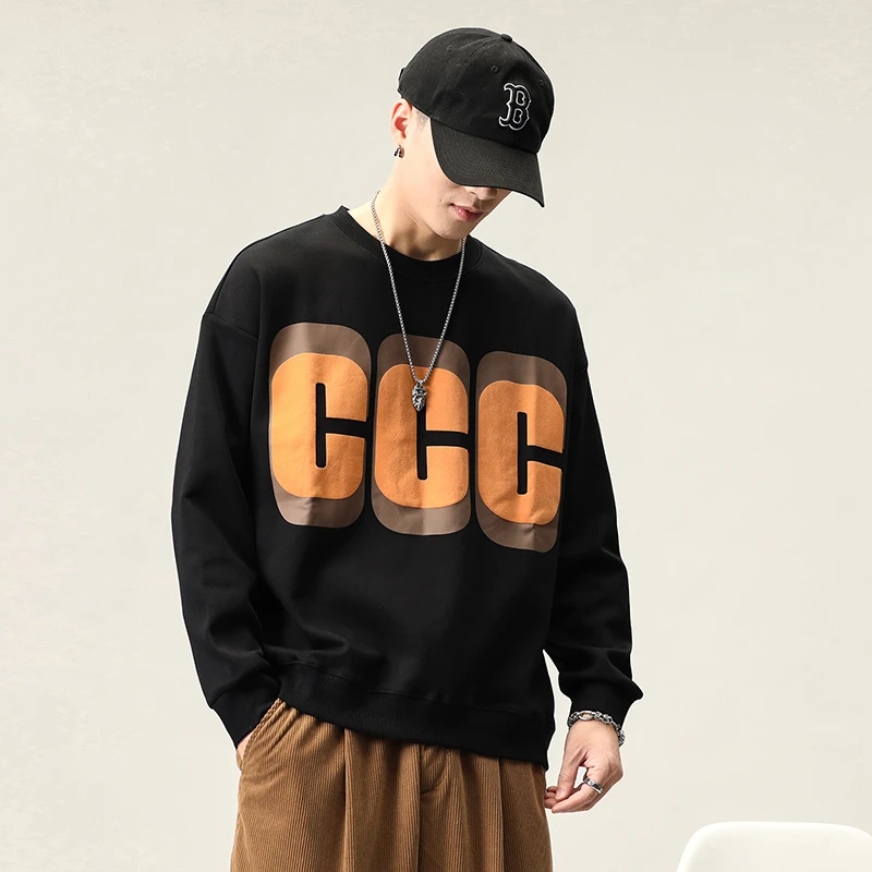 2024新款卫衣男士长袖情侣美式休闲宽松潮流印花圆领套头国潮复古