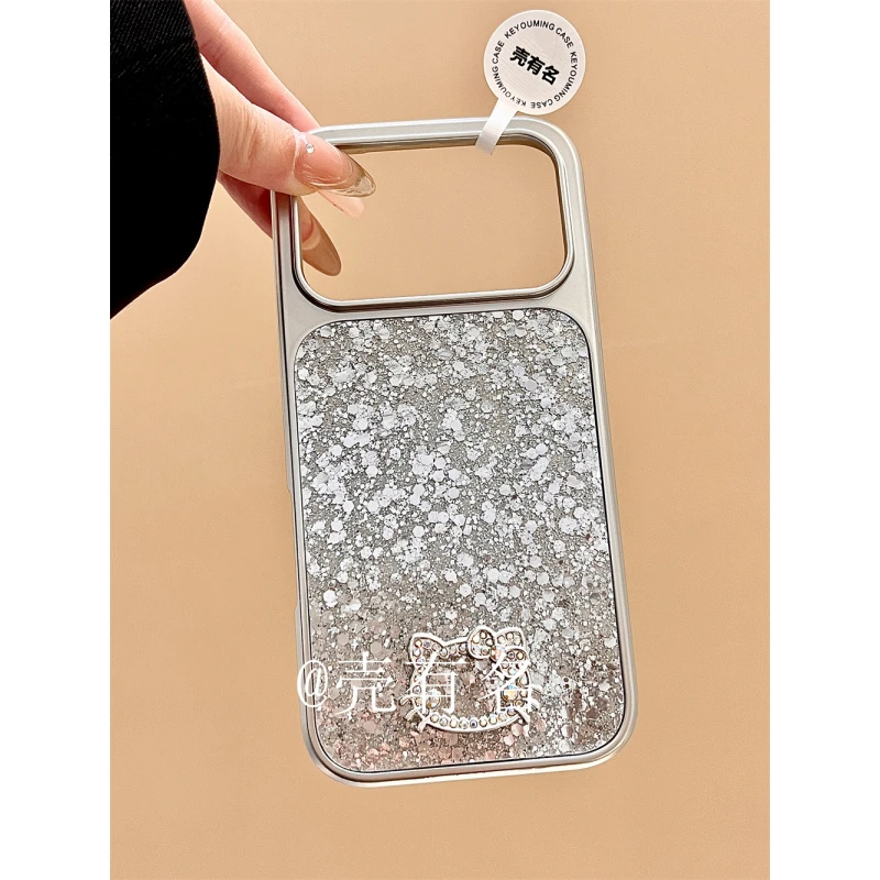 高级感轻奢银色亮片底立体kitty适用苹果17手机壳iPhone16/15女14