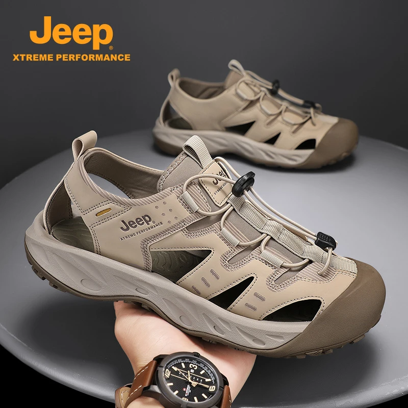 jeep吉普包头凉鞋男2025新款夏季外穿户外防滑运动夏天软底沙滩鞋