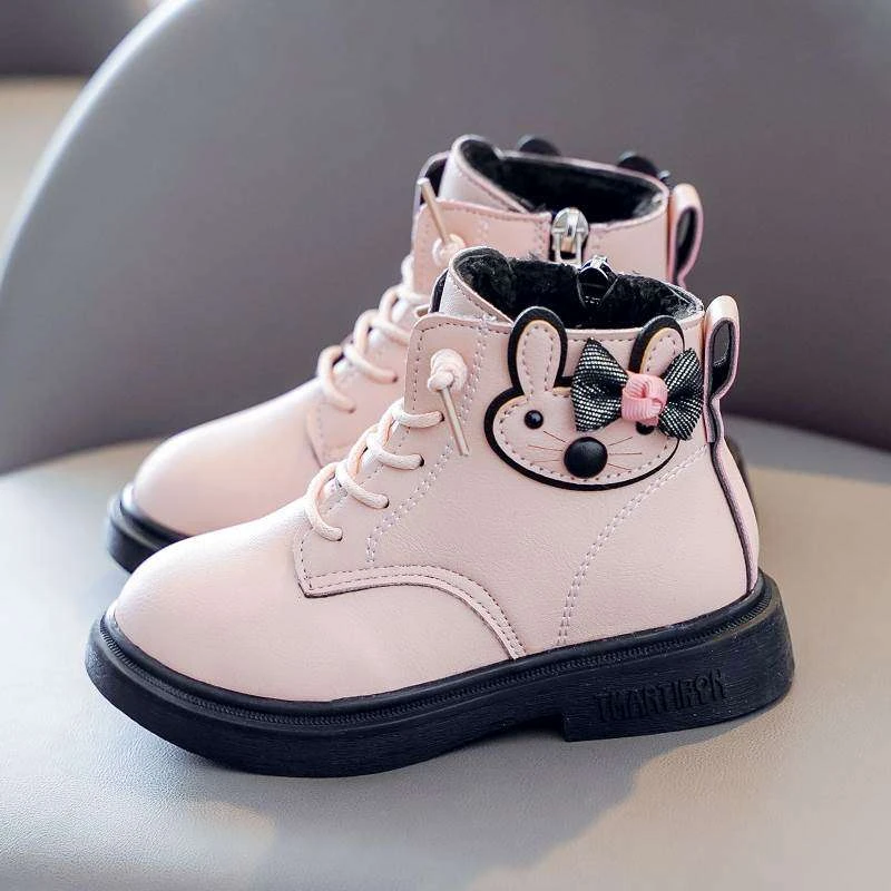 FAVMARTHA儿童女童鞋短靴马丁靴加绒女宝冬皮小中大童雪地靴女孩