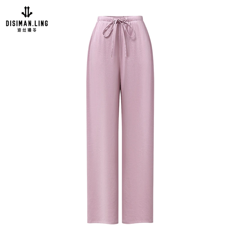 迪丝嫚苓醋酸紫色裤子时尚休闲显高显瘦百搭早春穿搭女士优雅新款