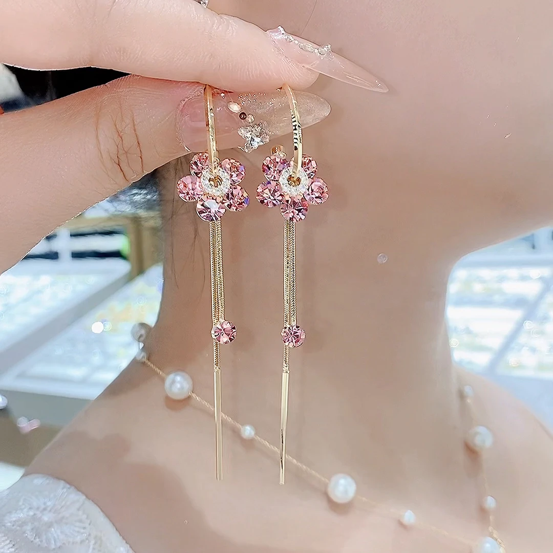 铜合金玻璃耳饰 864-灵动显白精致娇艳欲滴超仙甜美长款耳环轻奢