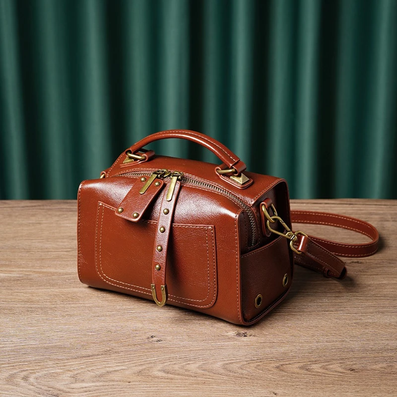 真皮牛皮单肩小方包时尚百搭肩包休闲多功能洋气小众潮流小包包女