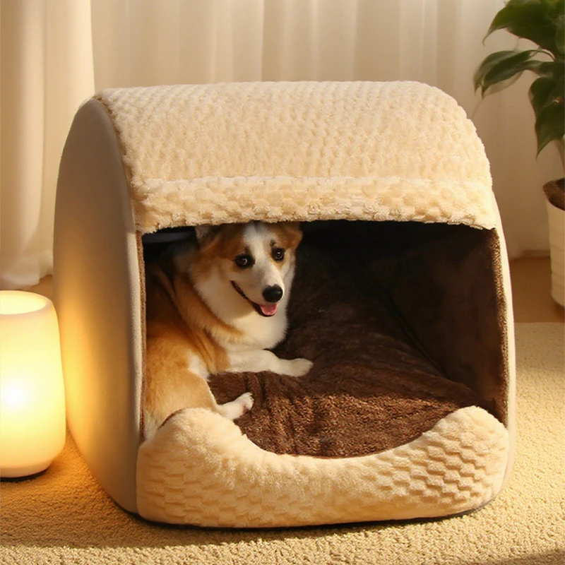 狗窝冬季保暖可拆洗室内狗屋中大型犬半封闭安全感狗床帐篷宠物窝