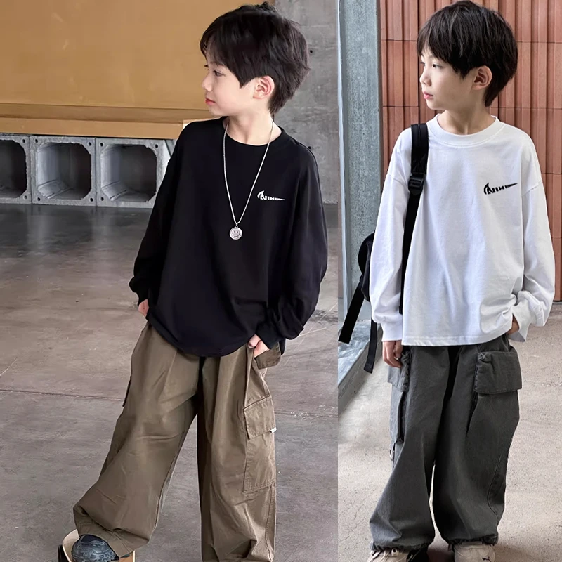 儿童长袖t恤男童纯棉打底衫春秋款2025新款中大童男孩休闲上衣潮T