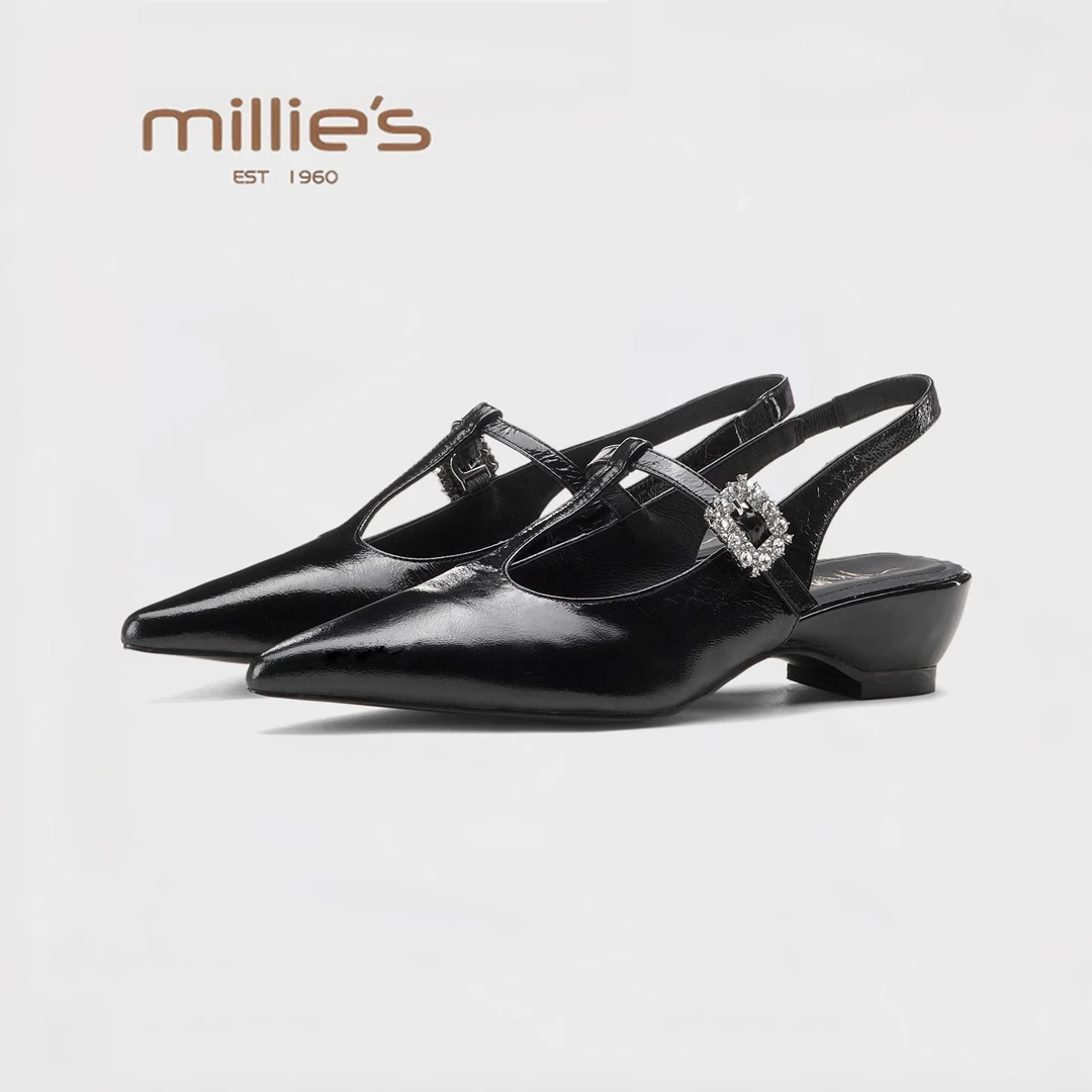 MILLIE'S/妙丽夏季尖头浅口单鞋2025新款气质一字带玛丽珍鞋女鞋
