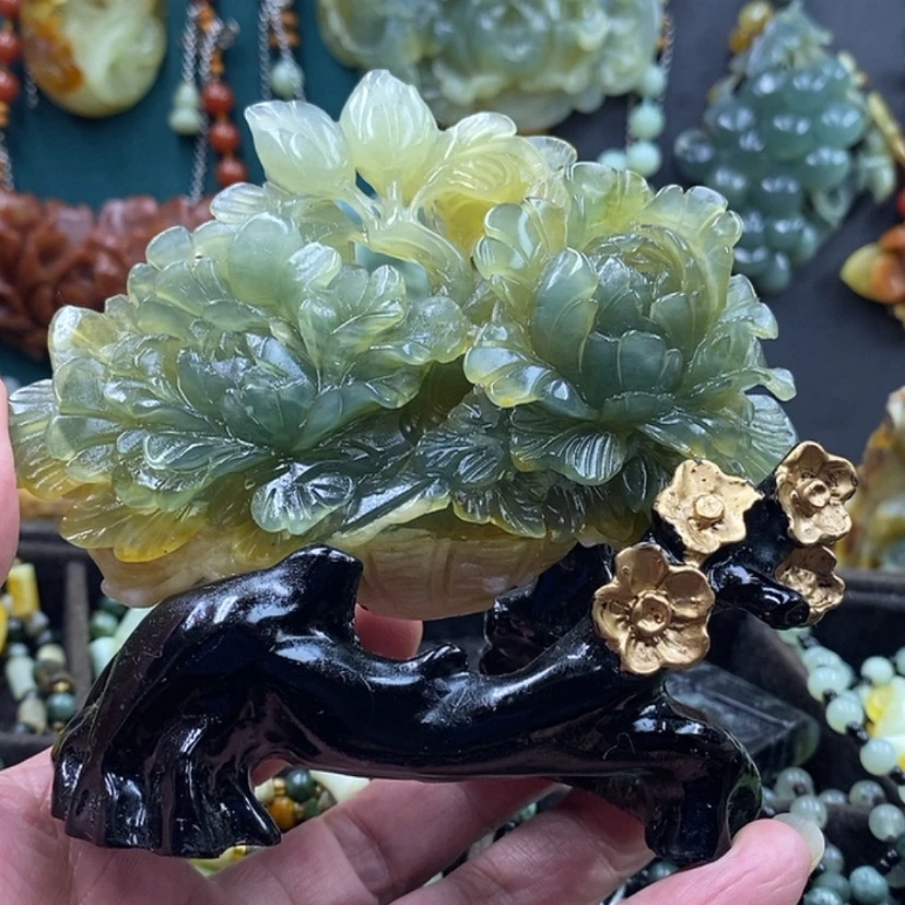 【闪购商品】未镶嵌岫玉花开富贵摆件
