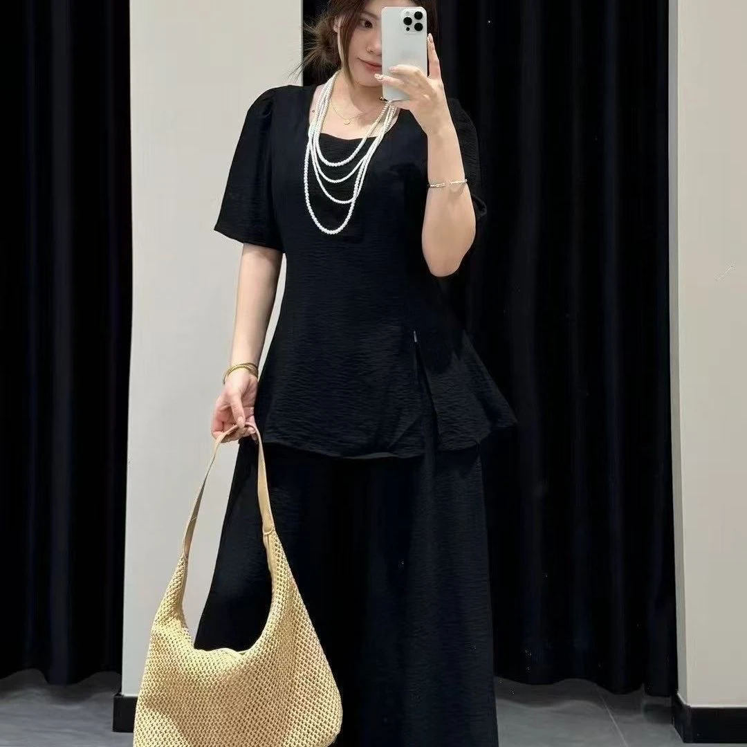 6281御姐范儿慵懒风时尚套装时尚套装复古短袖减龄阔腿裤