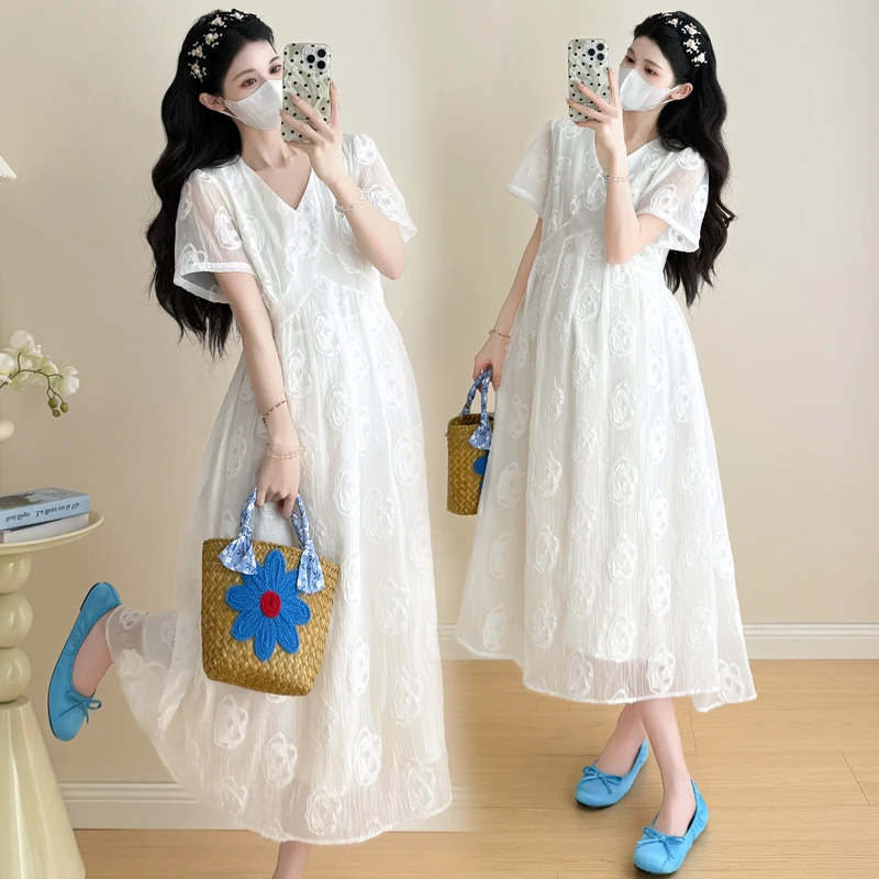 实拍现货2025夏季新款韩版时尚宽松大码孕妇连衣裙