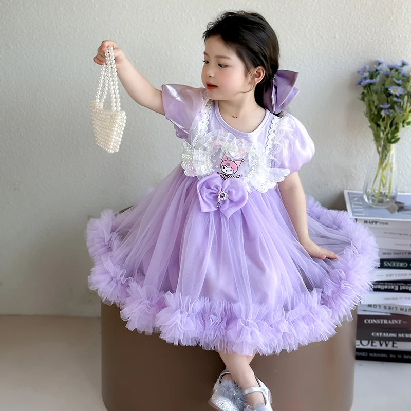 女童夏季短袖连衣裙儿童库洛米网纱公主裙女宝宝六一表演蓬蓬裙子