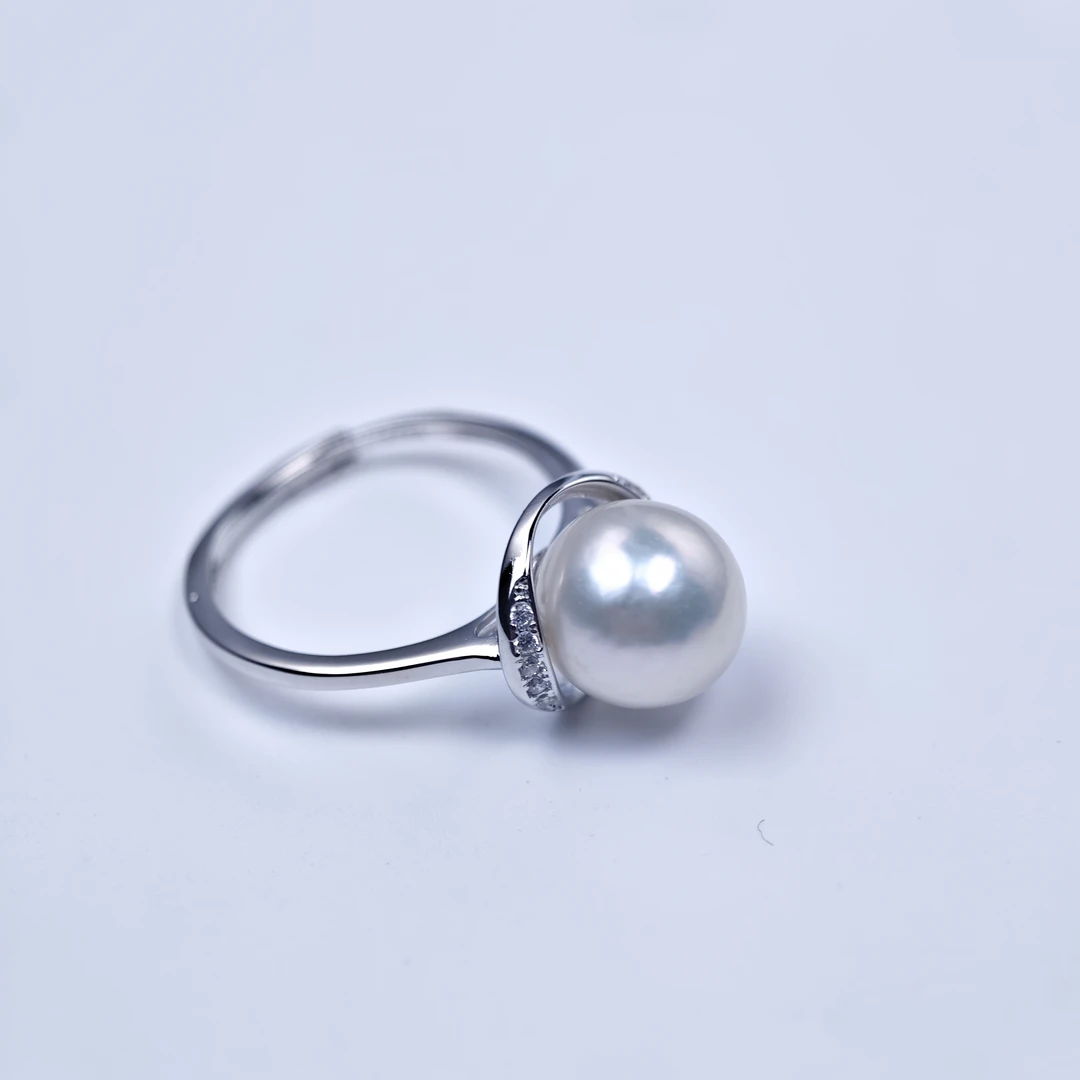 【婕妤甄选】S925银淡水白色珍珠圆环镶嵌珍珠戒指9-10mm WLF