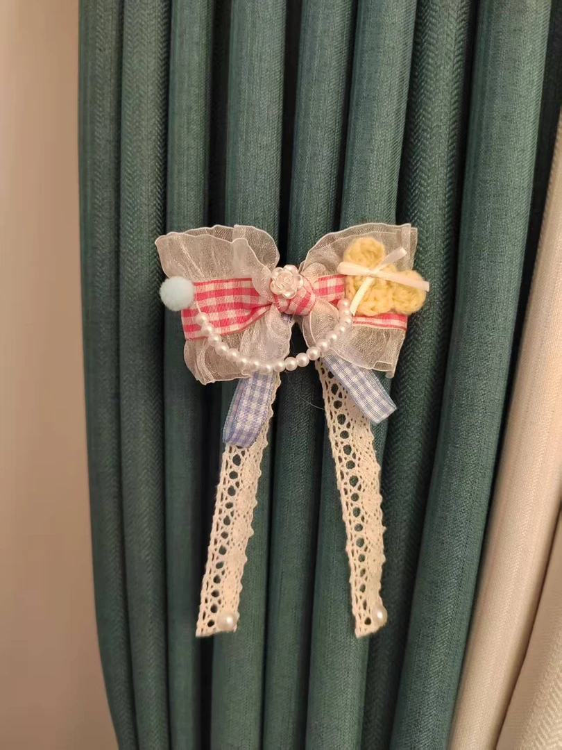 韩式蕾丝蝴蝶结手工花边儿童发夹女孩高档头饰橙色发饰珍珠洛丽塔