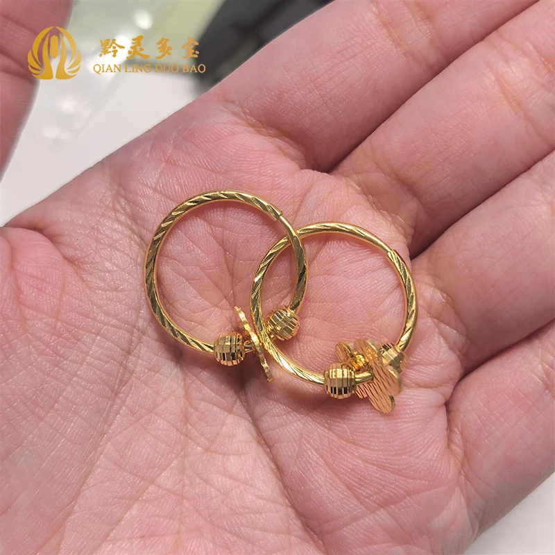 黔灵多宝足金盘缠圈五瓣花耳环女黄金耳饰送女友礼物