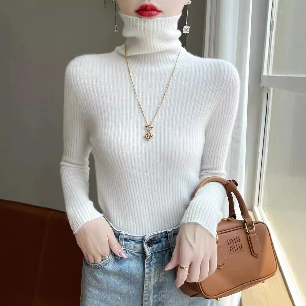 修身型一线成衣无缝高领打底衫女内搭修身堆堆领毛衣秋冬新针织显