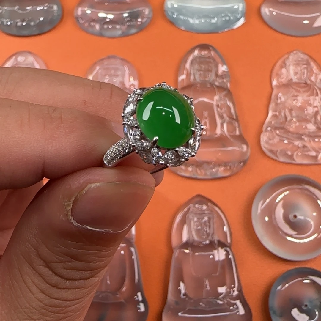 定制翡翠18K金镶嵌天然