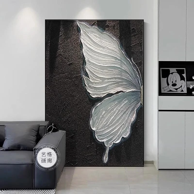 黑白蝴蝶玄关客厅装饰画摆画肌理感沙发背景落地挂画现代简约壁画