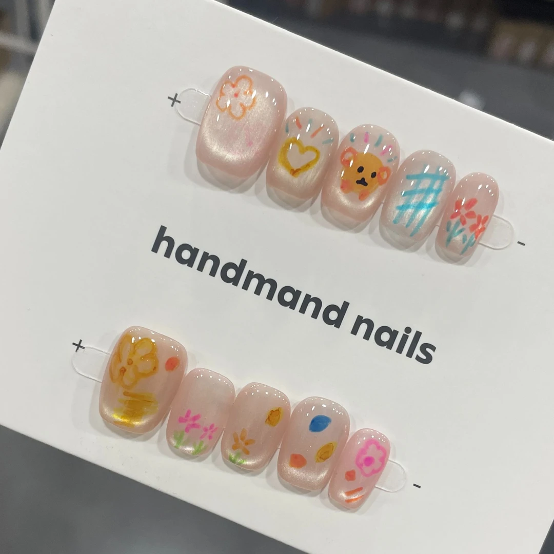 【童趣涂鸦】夏日可爱水彩涂鸦小狗童趣卡通玻璃珠短款手工穿戴甲