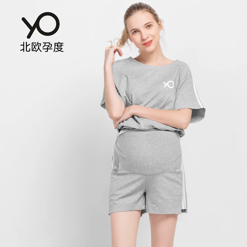 北欧孕度孕妇套装夏款孕妇装家居服短袖T恤上衣短裤夏外出两件套
