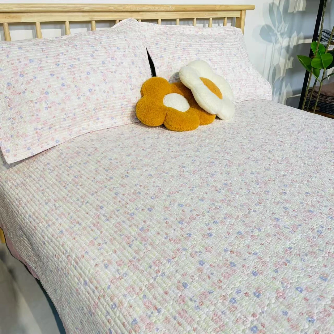 【漫漫花田-直边床盖】小清新防滑亲肤夹棉绗缝公主风韩式床盖