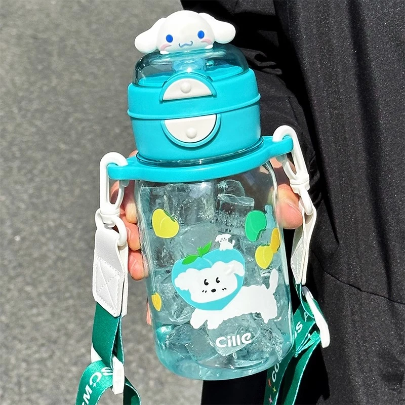 希乐水杯吸管女生高颜值2025新款夏季tritan塑料便携背带双饮杯子