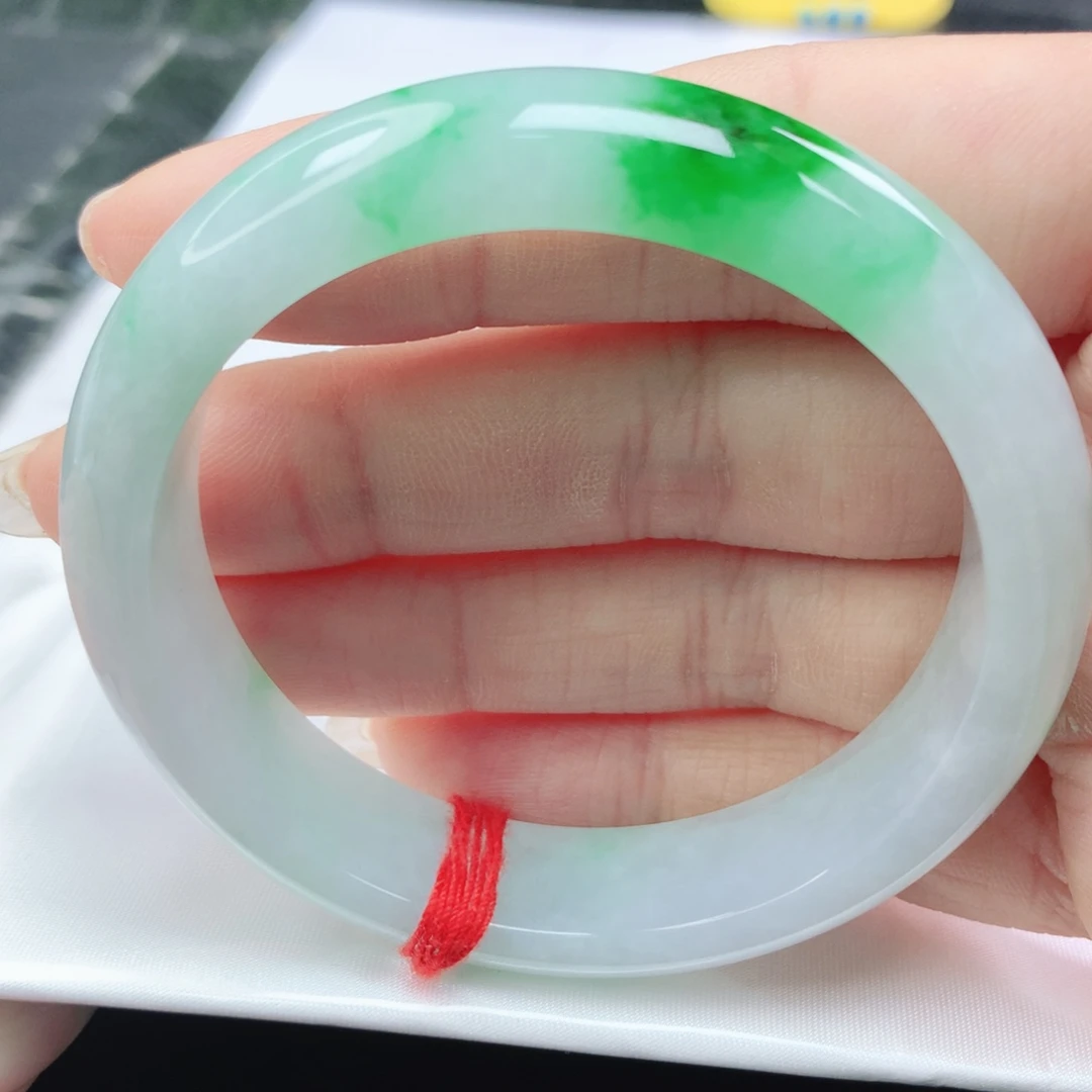 翡翠未镶嵌手镯翡翠53.6白底青飘阳绿正圈