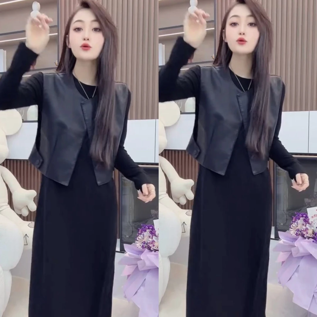 轻奢精品连衣裙两件套秋季新款气质高级马甲长裙套装外穿名媛减龄