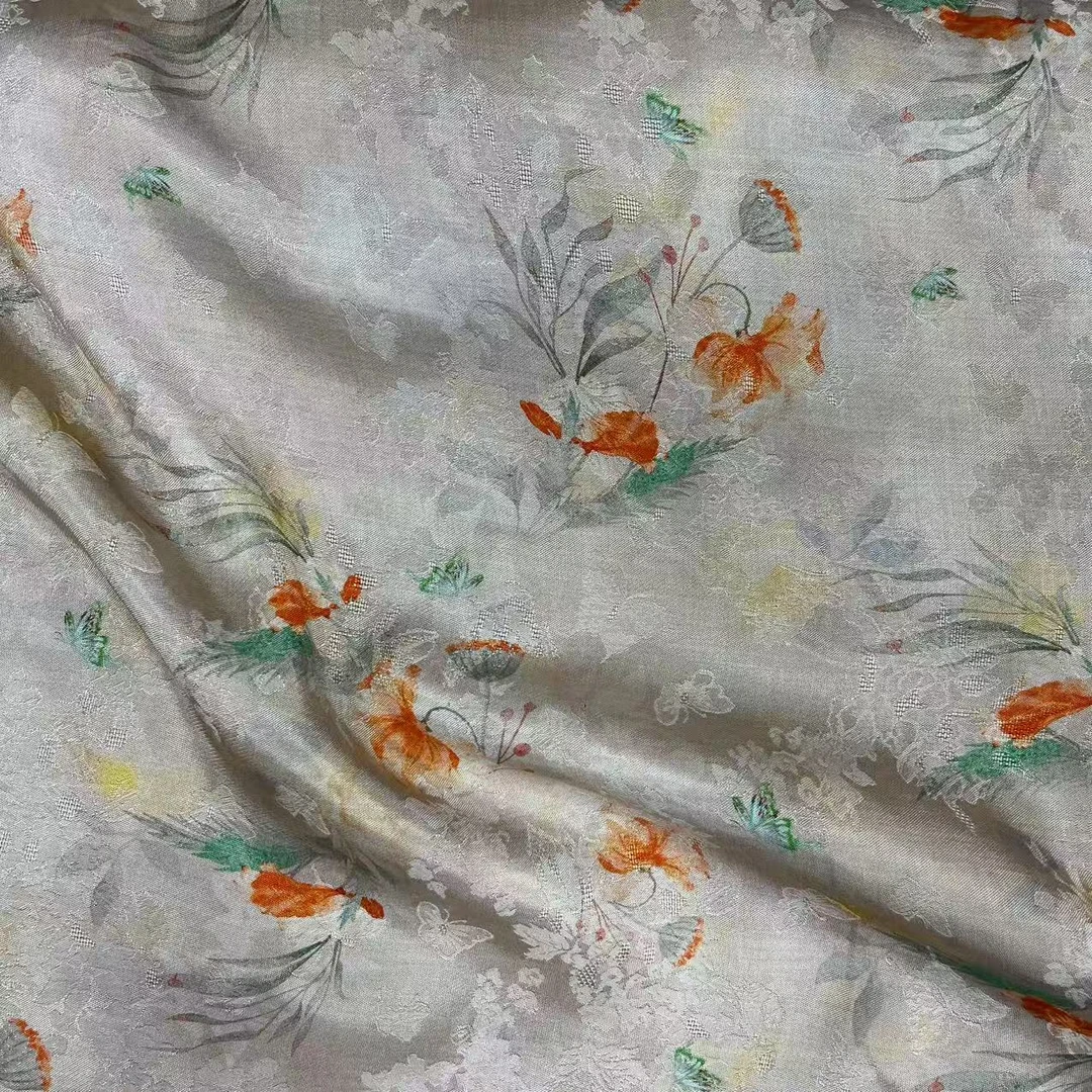 【绒兰】重磅提花青云萝面料 344号   莲蓬-橘