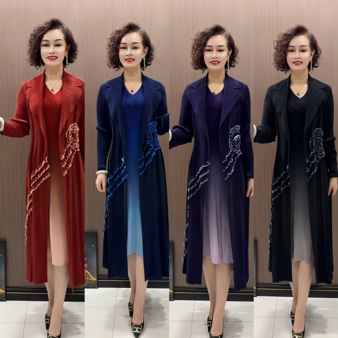 4018款雪：时尚气质显瘦长袖高贵优雅假两件连衣裙