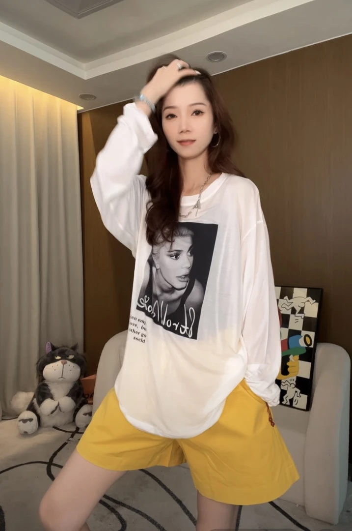 2025年夏季时尚新款印花圆领防晒上衣休闲百搭莱赛尔长袖薄款9397