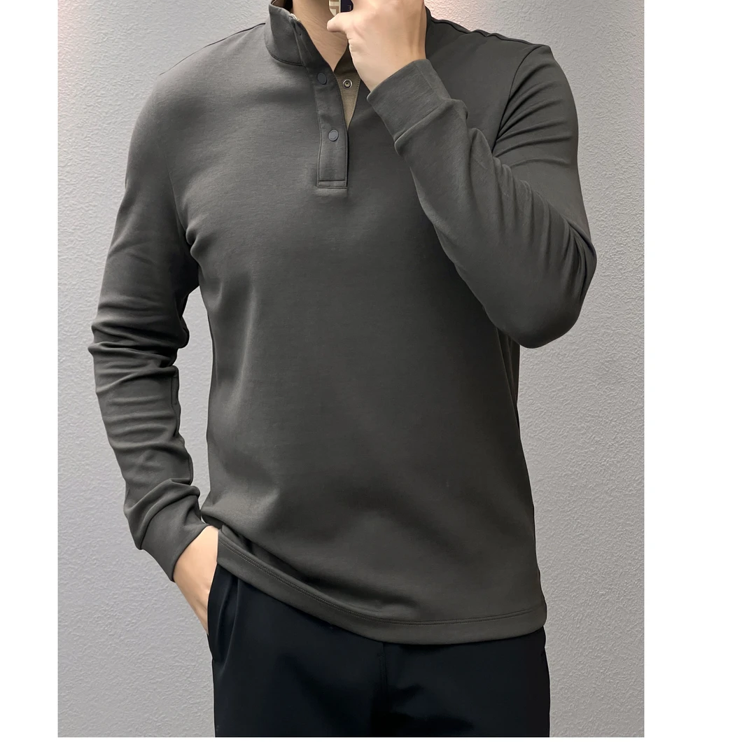 男士半开四合扣长袖立领T恤 XC32