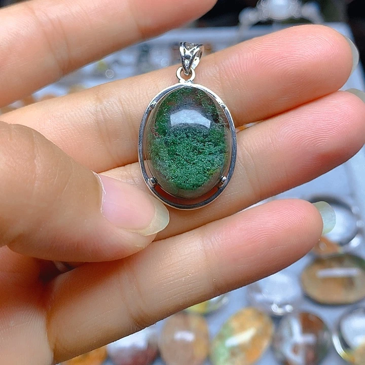 天然幽灵吊坠银S925镶嵌水晶风*