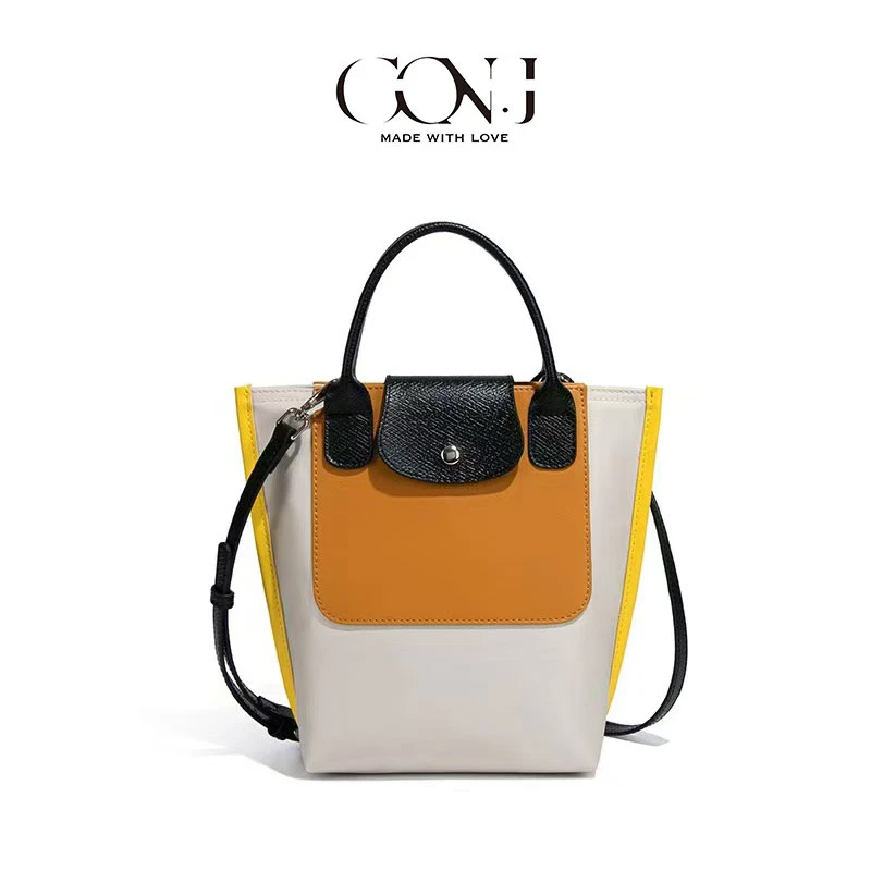 CON.J法式轻奢小众女士夏季托特包纯色休闲风防水方形斜挎包