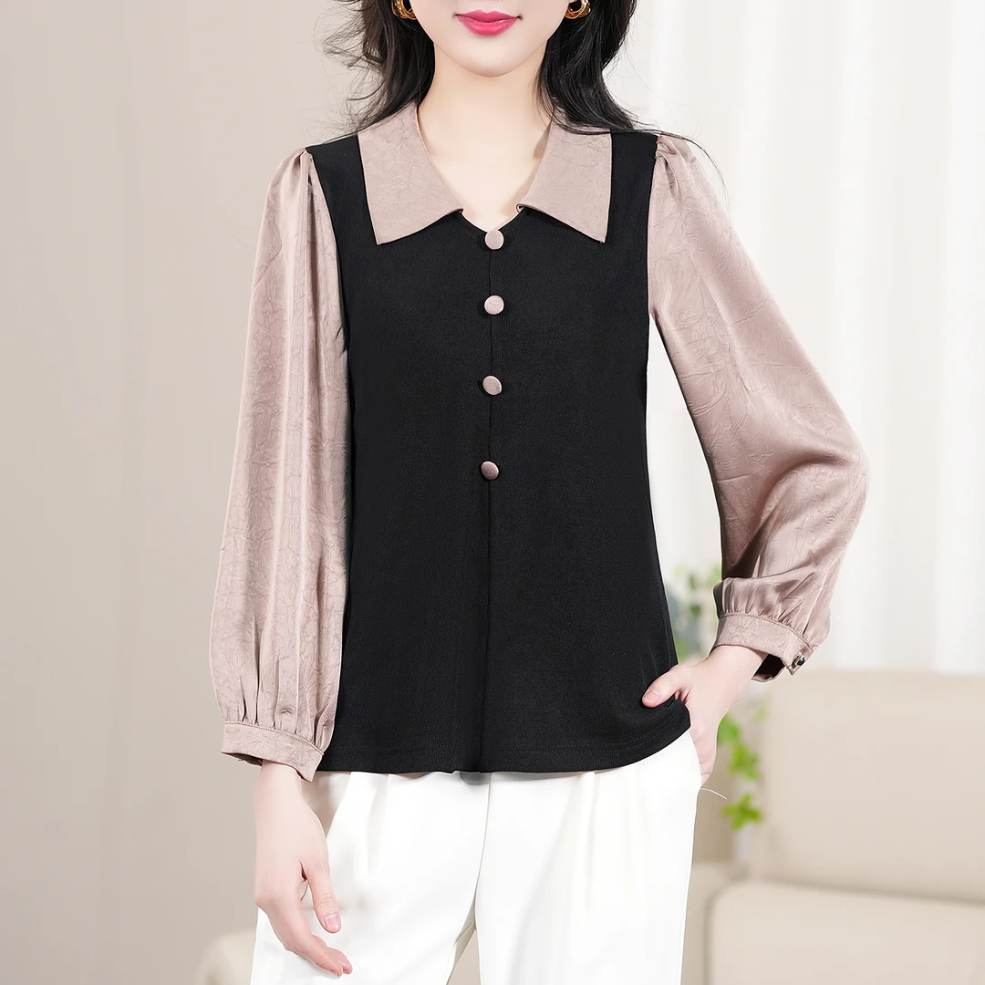 【秋季新款】韩系轻奢气质优雅百搭撞色拼接衬衣领小衫CC5289衣长60