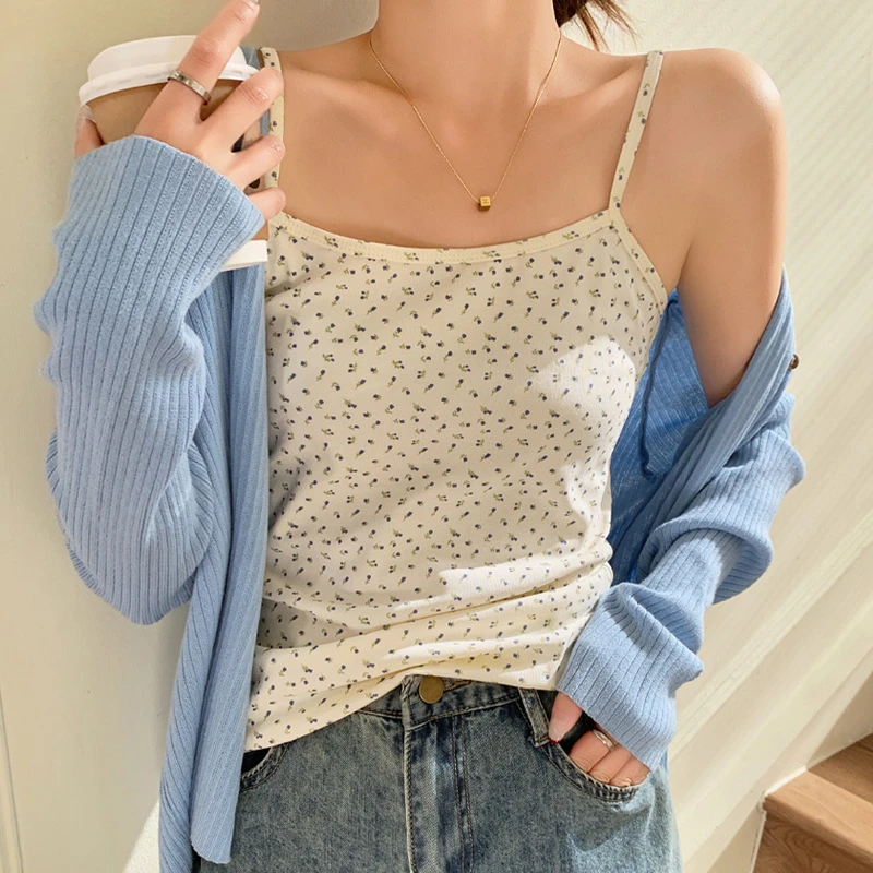 印花吊带田园BM风碎花小背心女外穿修身内搭露背上衣四季可穿