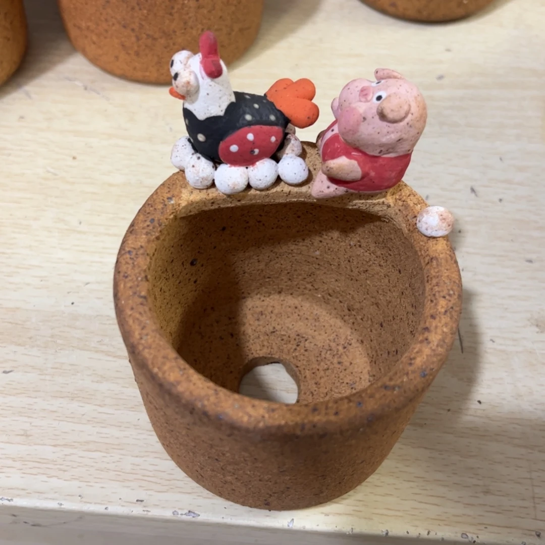 泥塑古镇炻陶花器