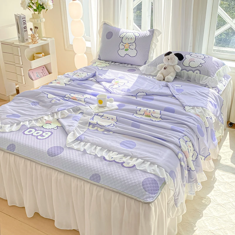 水星新家纺2025新款A类冰豆豆床裙款凉席夏被四件套凉感丝空调