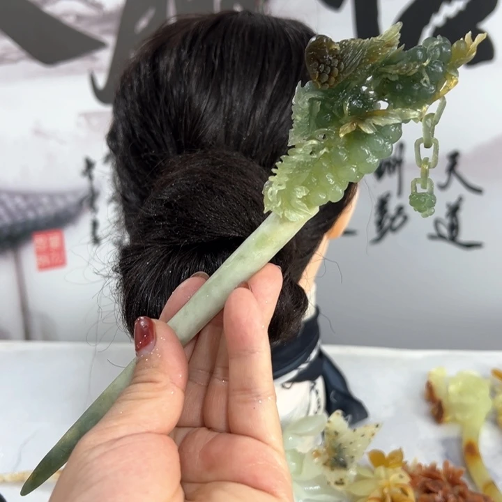 定制蛇纹石玉毛货发饰