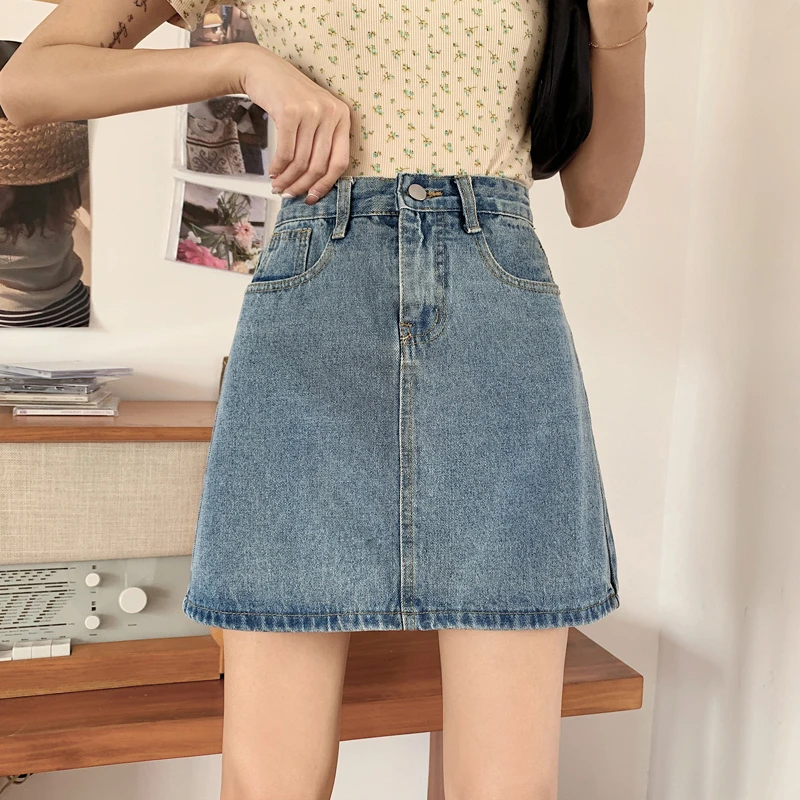 春夏季新款韩版休闲牛仔半身裙女高腰A字裙遮肉百搭包臀ins短裙子