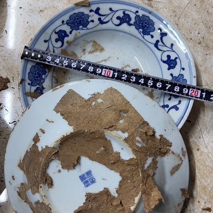 陶摆件2个20厘米芙蓉花深盘