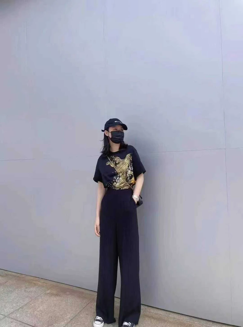 不退换-5100261 巴黎裤显瘦垂感百搭气质牛仔蓝色高腰直筒时尚