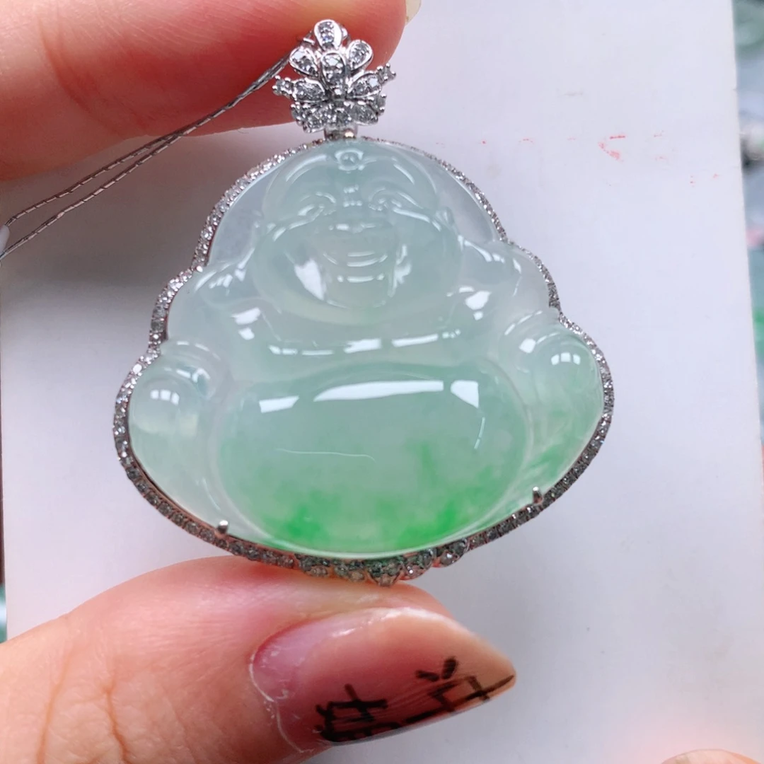 翡翠18K金镶嵌颈饰丹天然翡翠
