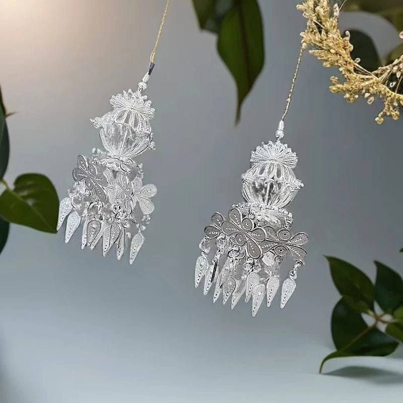 合金耳饰 网络爆款民族风女耳环苗族舞台演出佩戴灯笼耳环耳饰