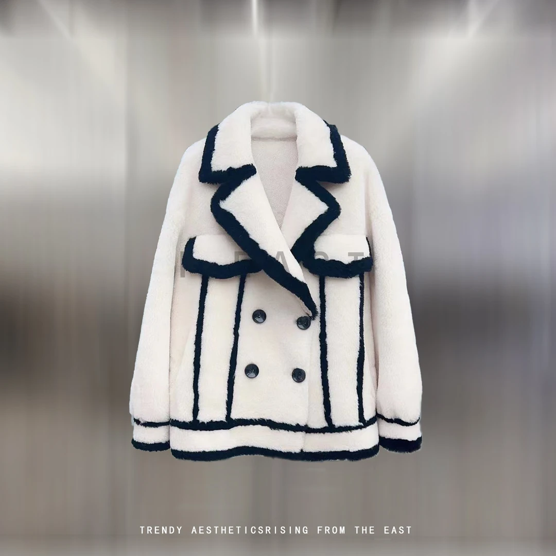 i-EAST 丹麦公园~撞色毛茸茸翻领外套WT4952