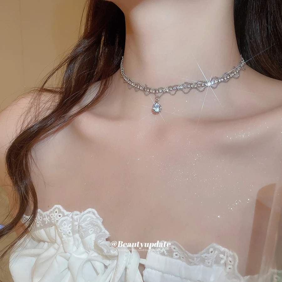 铜合金锆石项链 欧美风女爱心水滴铃铛甜美超仙ins冷淡风精致