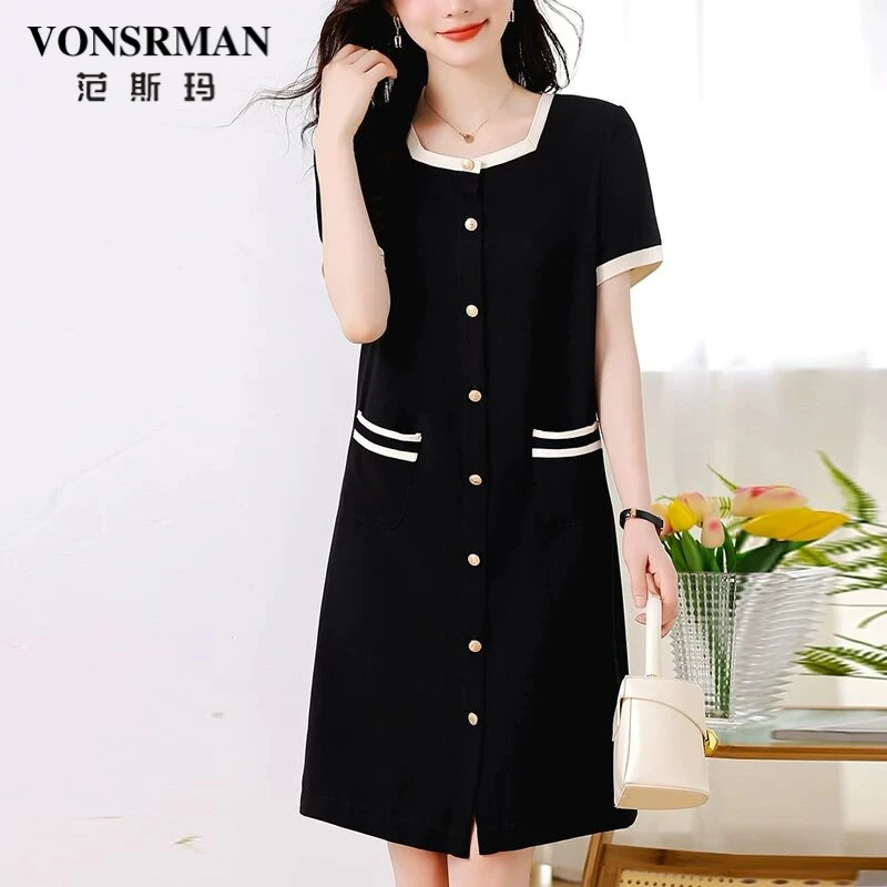VONSRMAN高端欧货连衣裙女2025夏季新款女士宽松衬衫裙显瘦A字裙