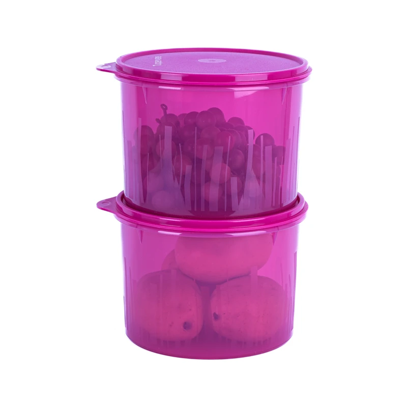 （海）特百惠2.4L磨砂条纹圆罐 防潮防尘塑料密封冰箱冷藏保鲜圆罐